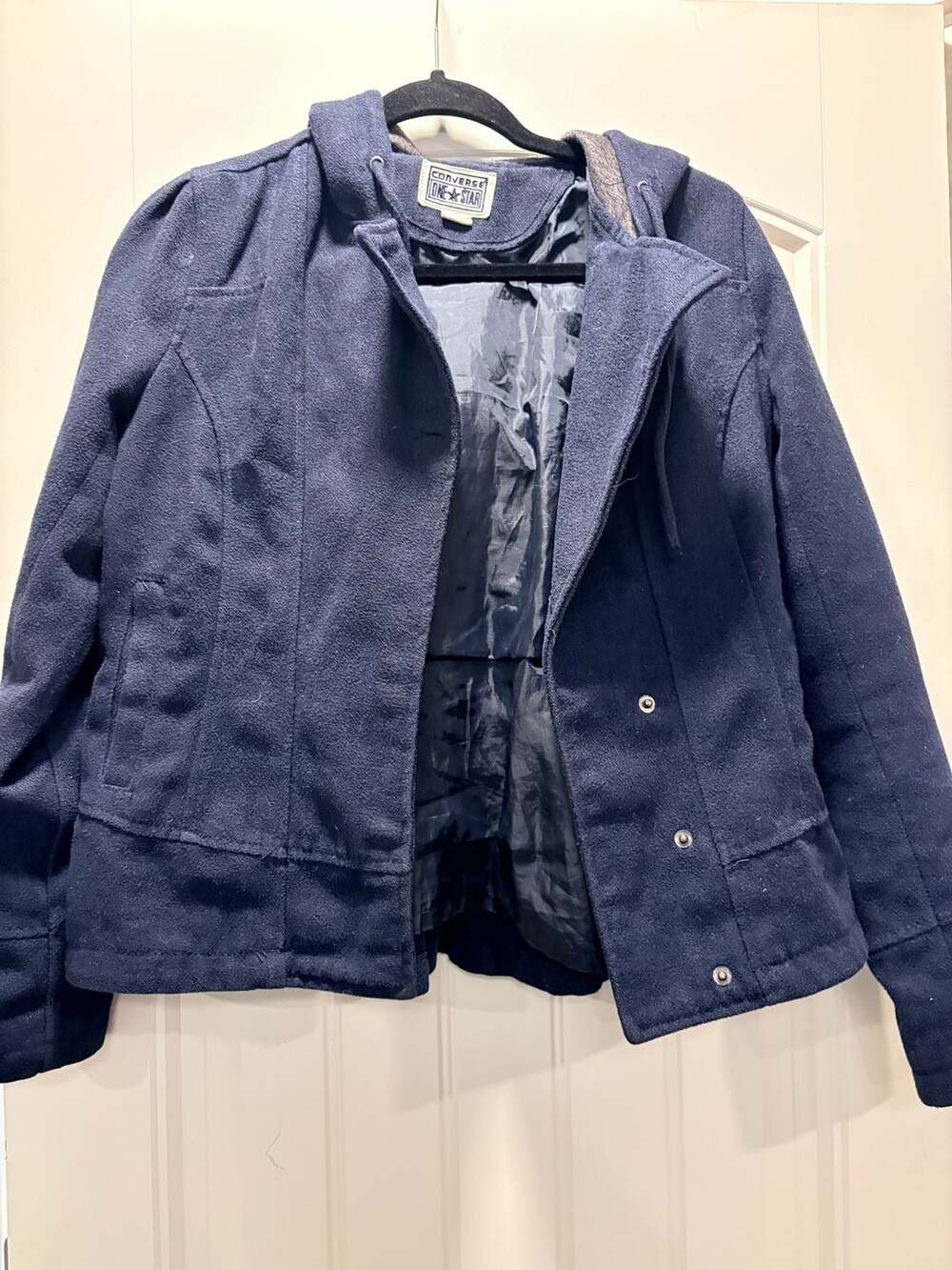 Converse One Star Navy Blue Hooded Peacoat with Ruffled Back Detail